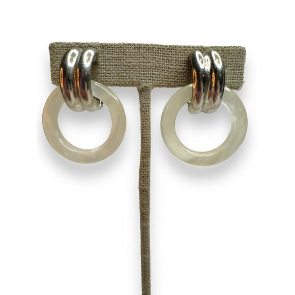 YSL Yves Saint Laurent Lucite Hoop Clip-On Earrings Vintage 1.25" 70s 80s - Picture 2 of 11